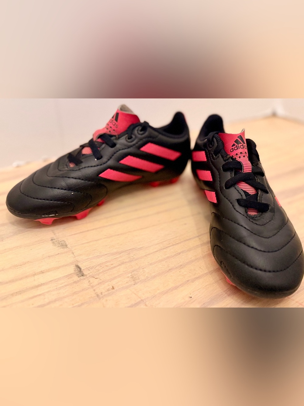adidas Youth Goletto Black & Pink Firm Ground Soccer Cleats with Three-Stripes